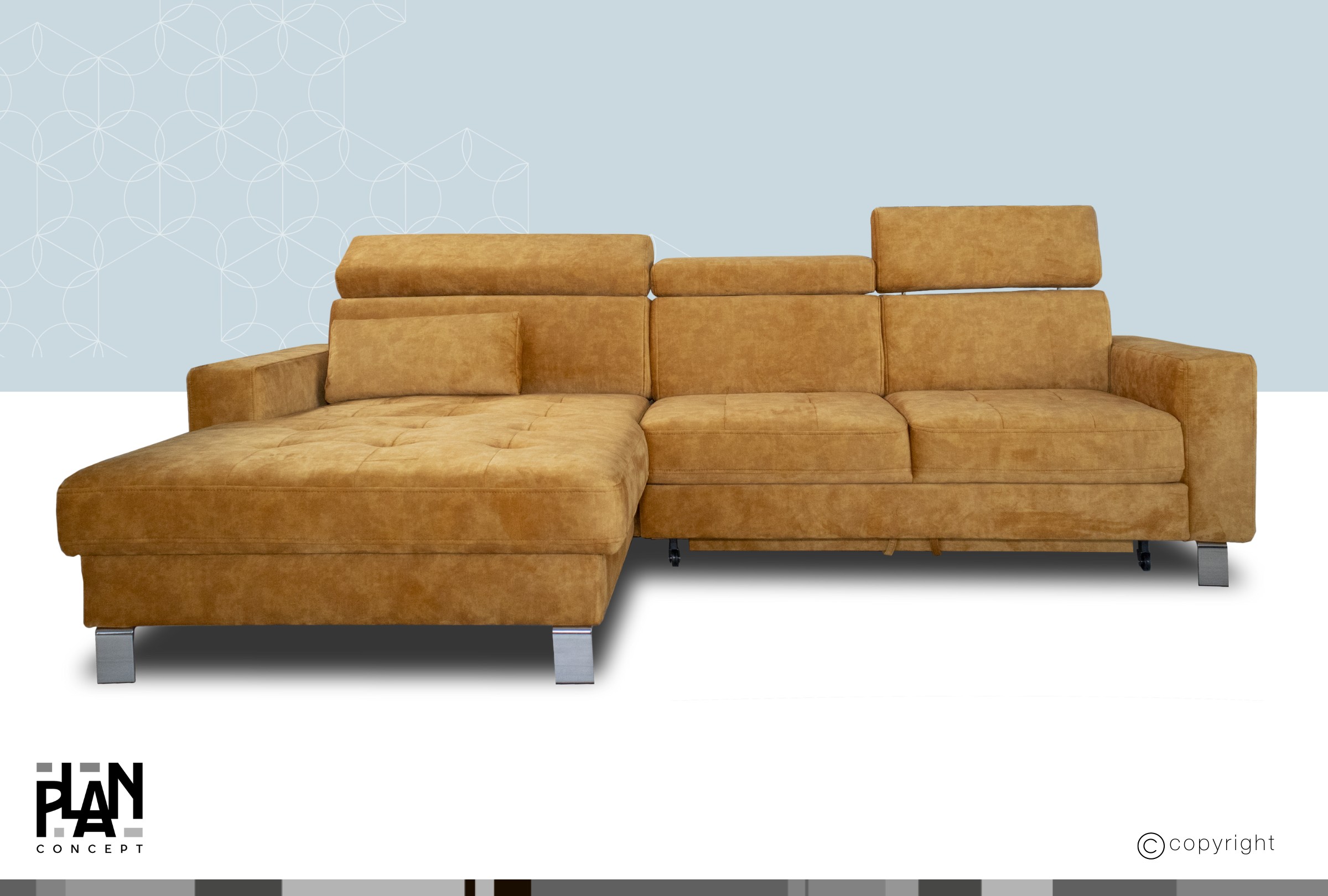 Borneo sarokgarnitúra, balos, Mustársárga (I.), 290x170 cm