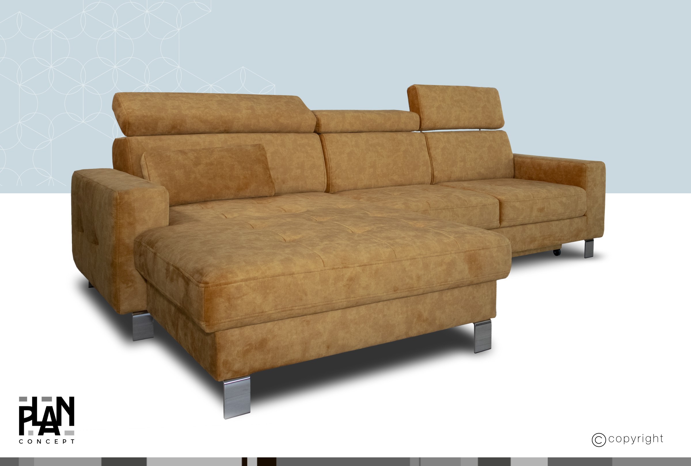 Borneo sarokgarnitúra, balos, Mustársárga (I.), 290x170 cm