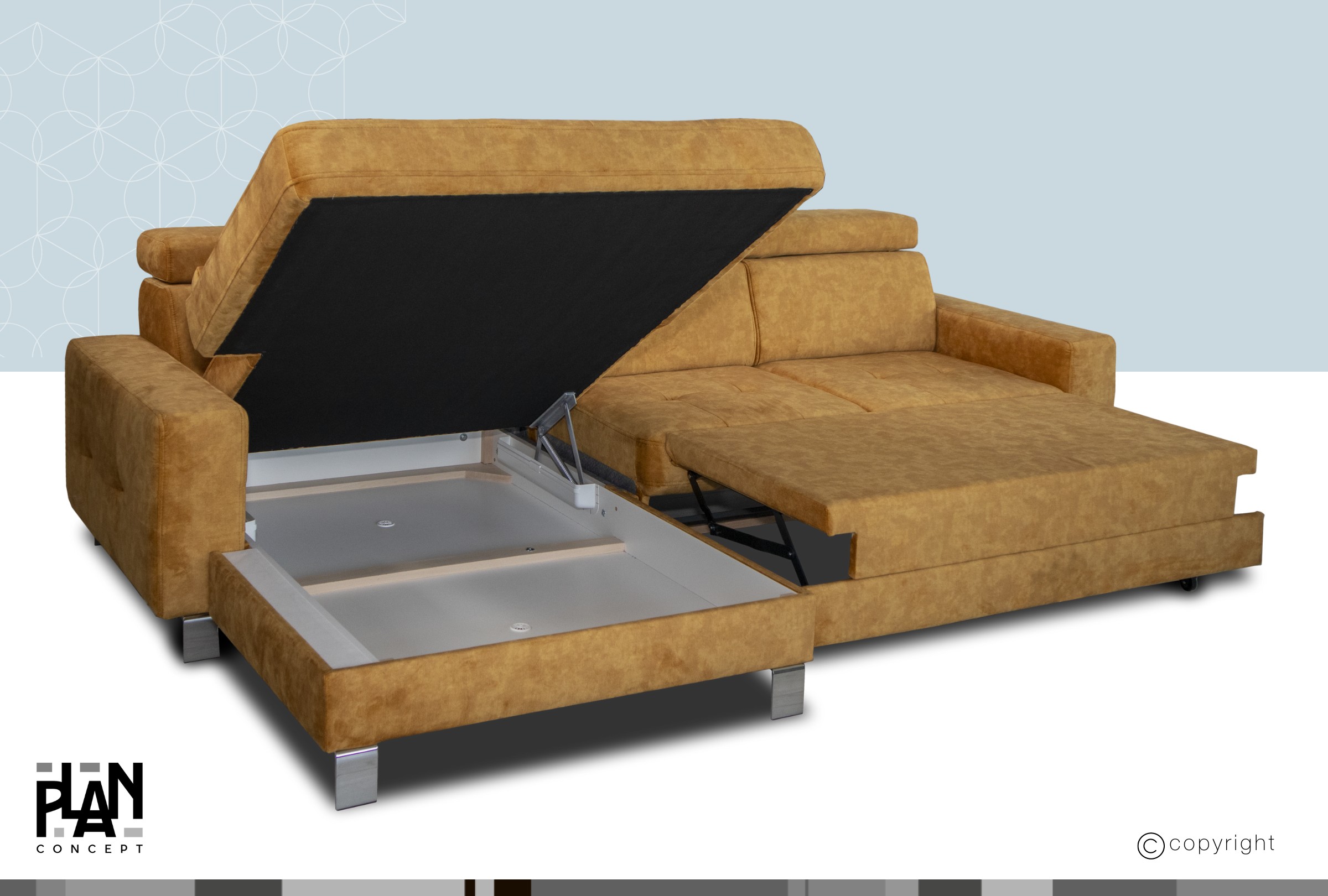 Borneo sarokgarnitúra, balos, Mustársárga (I.), 290x170 cm