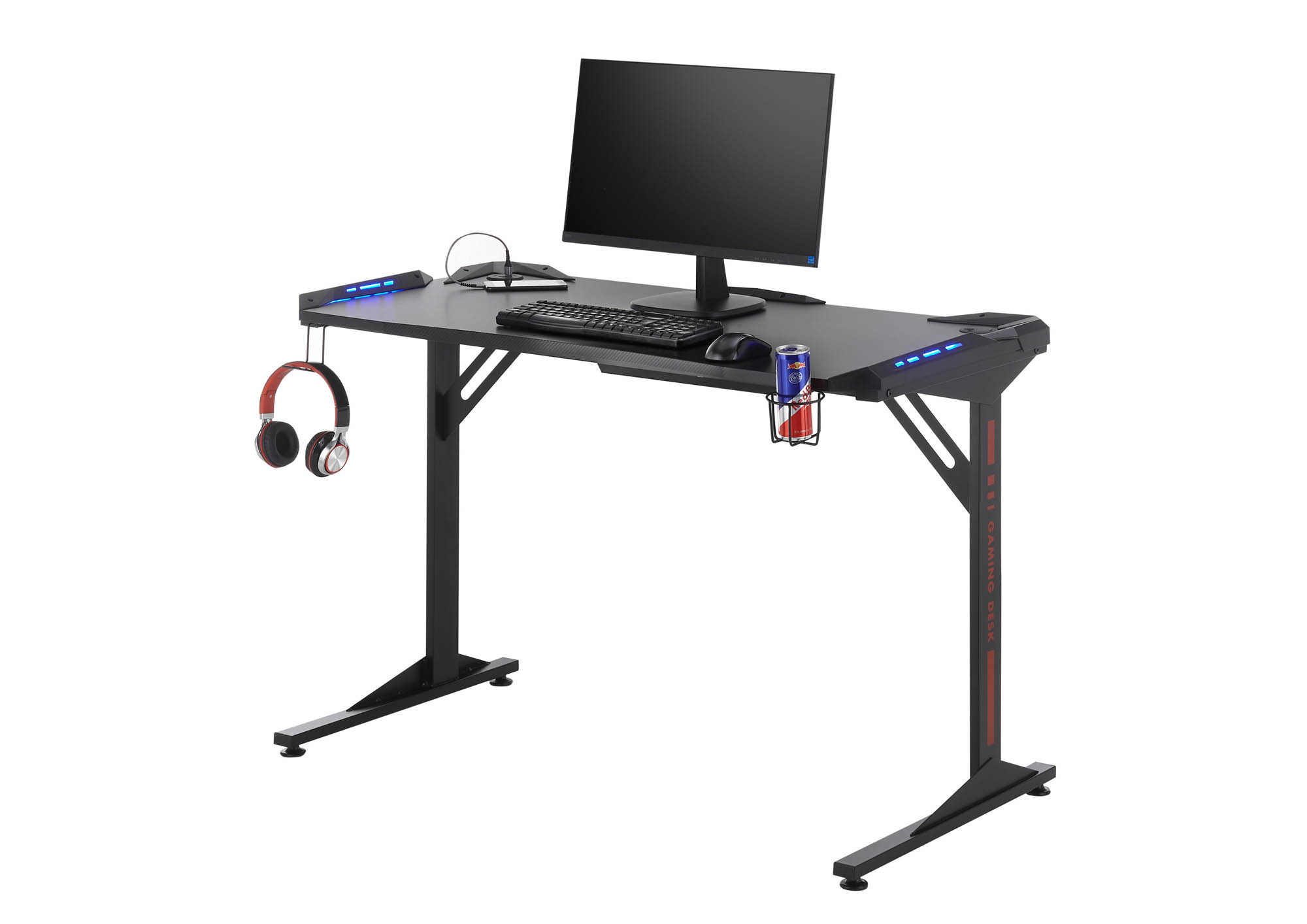 Gamer íróasztal, Carbon Optik-fekete, 119x76x60 cm