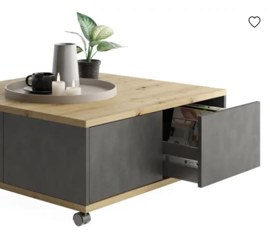 Tixi dohányzóasztal, fiókos, kerekes, matera grafit/artisan tölgy"k"