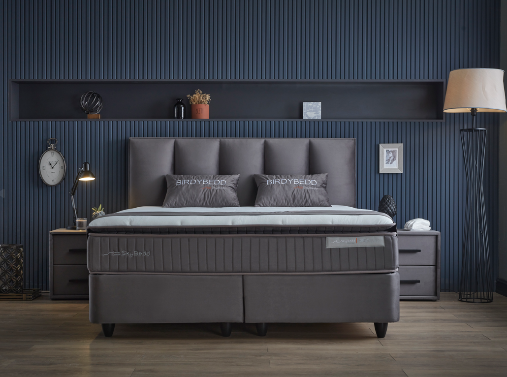 Kolibri boxspring franciaágy szett (ágyneműtartóval, matraccal),szürke, 180x200cm
