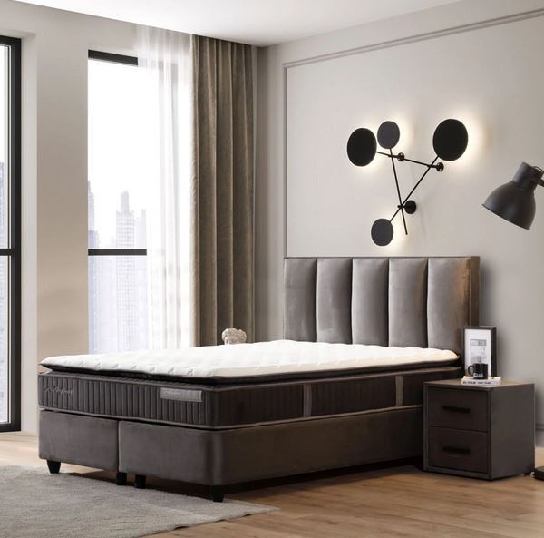 Kolibri boxspring franciaágy szett (ágyneműtartóval, matraccal),szürke,160x200cm