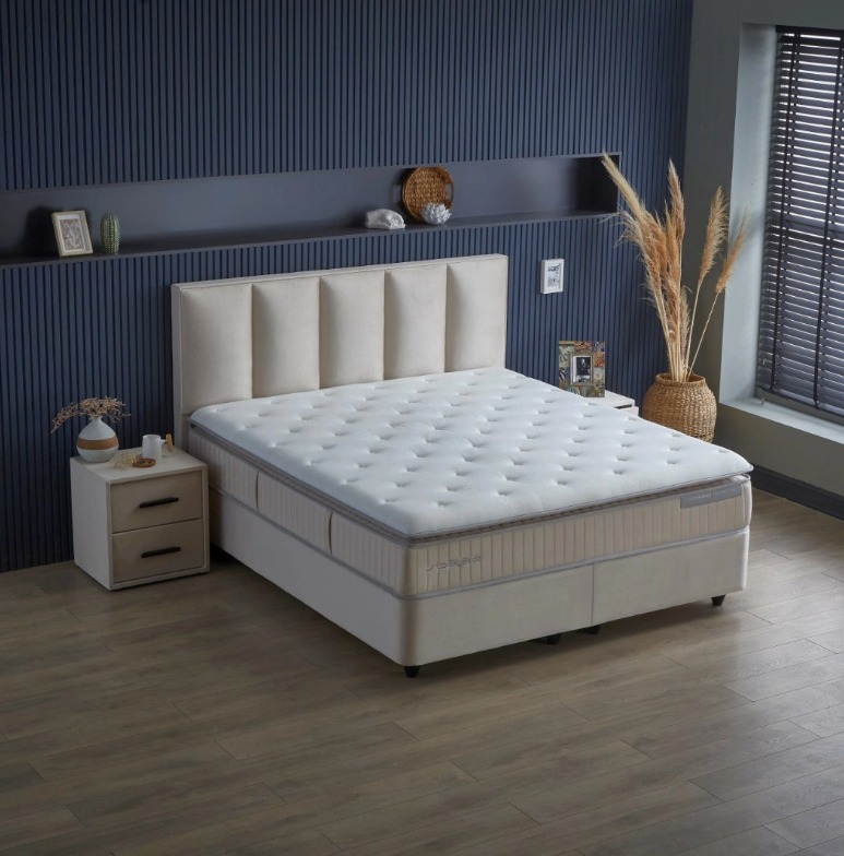 Kolibri boxspring franciaágy szett (ágyneműtartóval, matraccal),beige,160x200cm