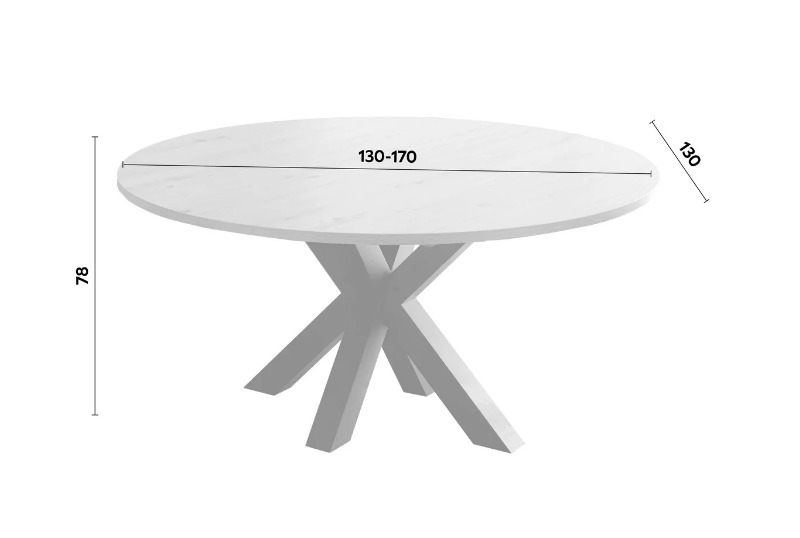 Und bővíthető kör étkezőasztal,Csomós tölgy lap/Grafit-antracit csillag láb,130-170x78cm