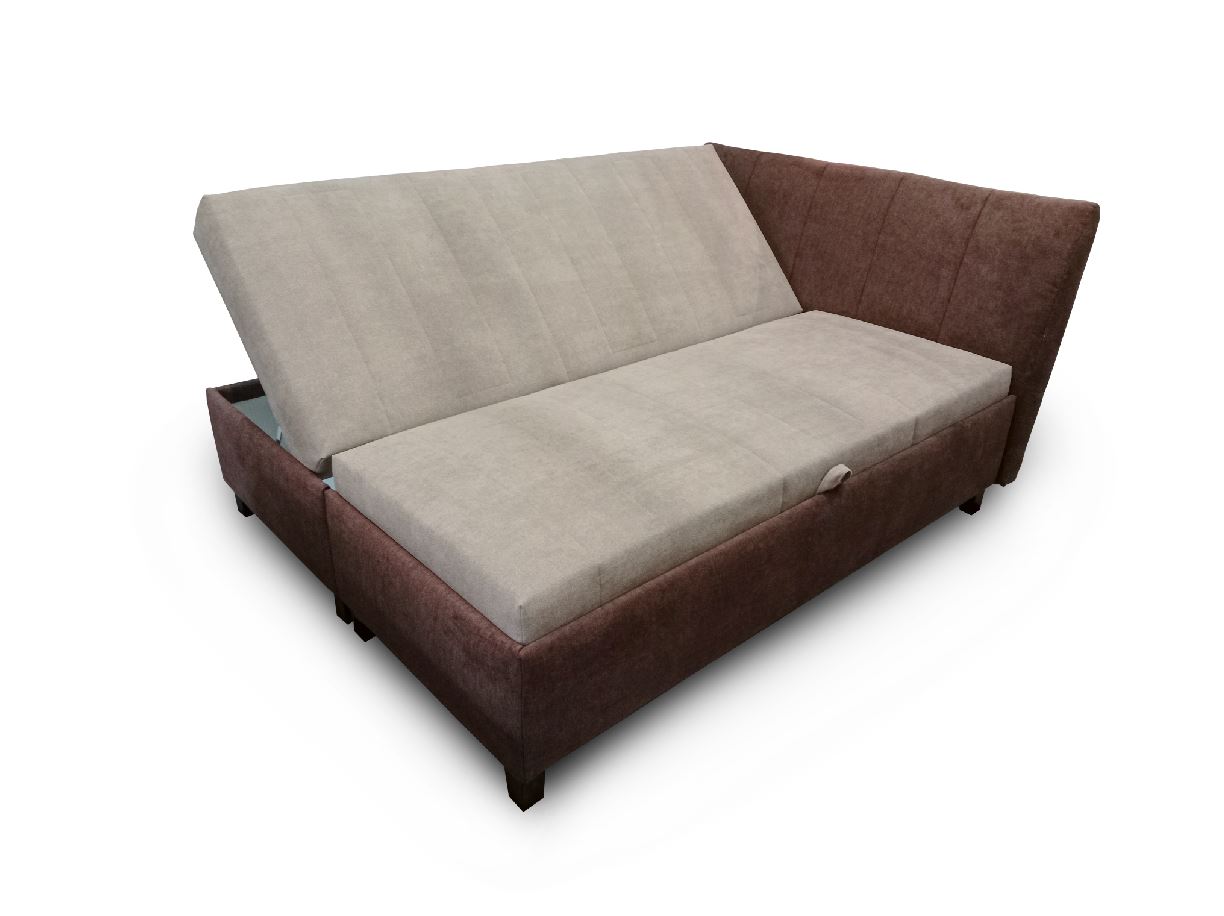 Minotti franciaágy, 160x200 cm fixen kárpitozott fekvőfelülettel, pillangó nyitással, 2db dobozból, alap+fejtámla Alfa 08/ barna, matrac Alfa 03 világos barna