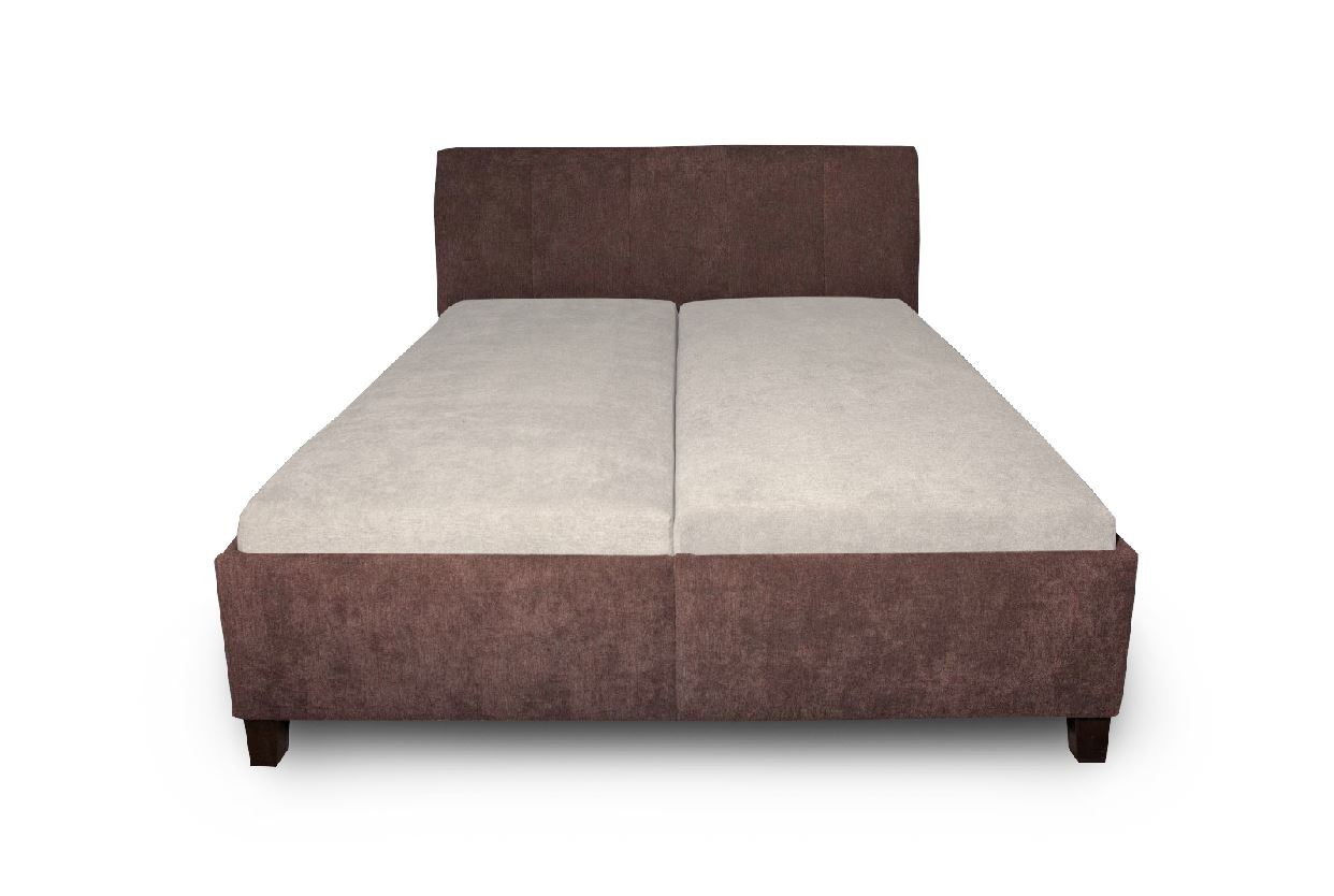Minotti franciaágy, 160x200 cm fixen kárpitozott fekvőfelülettel, pillangó nyitással, 2db dobozból, alap+fejtámla Alfa 08/ barna, matrac Alfa 03 világos barna