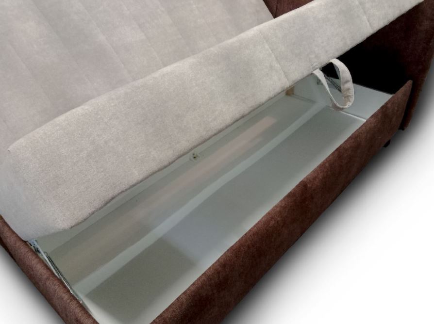 Minotti franciaágy, 160x200 cm fixen kárpitozott fekvőfelülettel, pillangó nyitással, 2db dobozból, alap+fejtámla Alfa 08/ barna, matrac Alfa 03 világos barna
