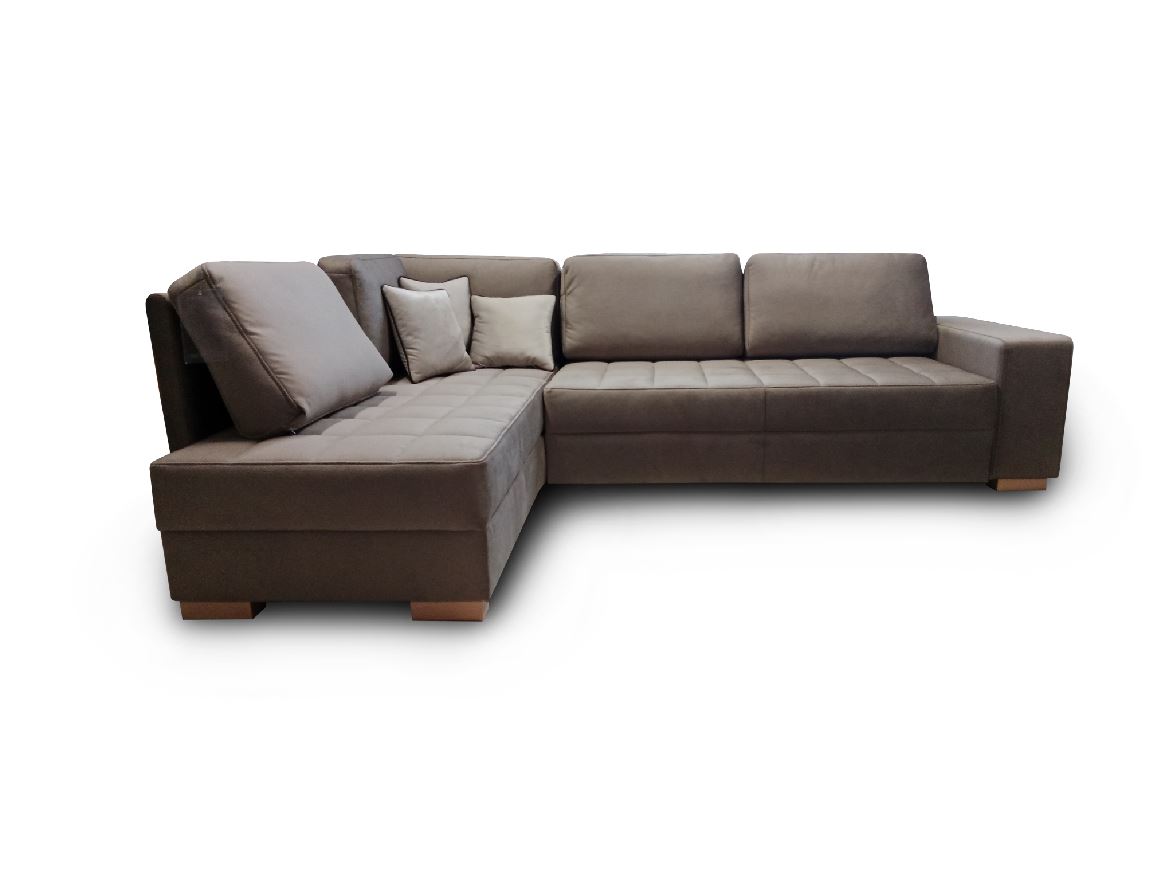 VARIA "L" ottomános sarokgarnitúra - kiemelő vasalattal, LargoTaupe(3.), két ágyneműtartóval, bükk láb, 275x200 cm