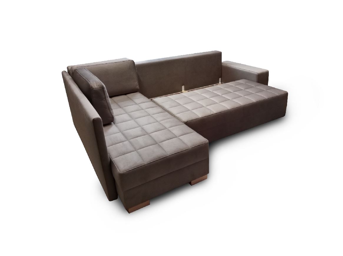 VARIA "L" ottomános sarokgarnitúra - kiemelő vasalattal, LargoTaupe(3.), két ágyneműtartóval, bükk láb, 275x200 cm