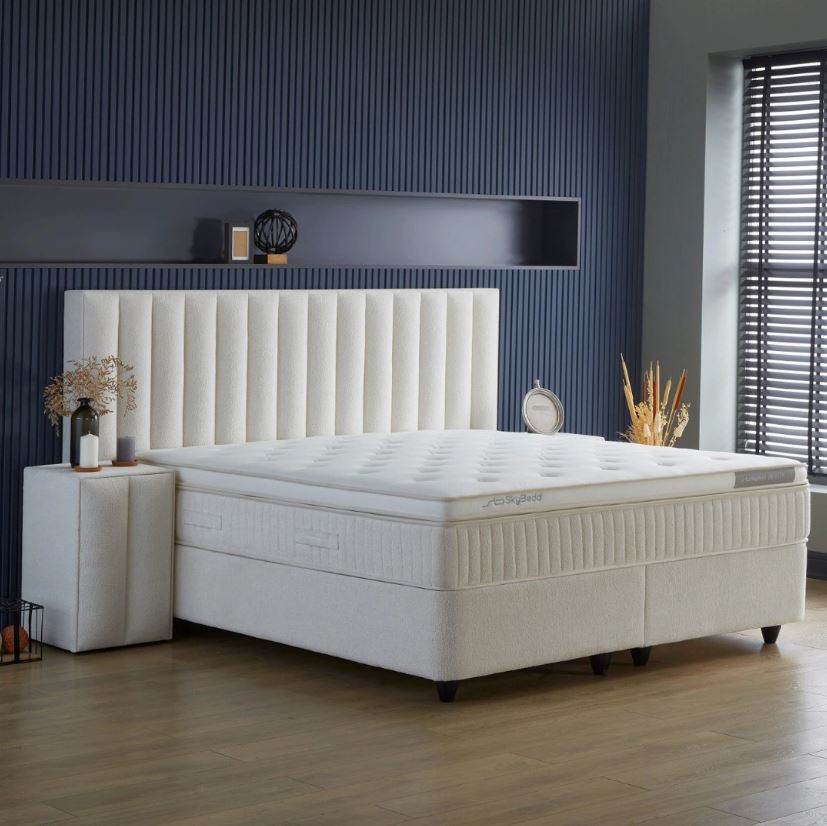 Pure boxspring franciaágy szett (ágyneműtartóval, matraccal) fehér, 180x200cm