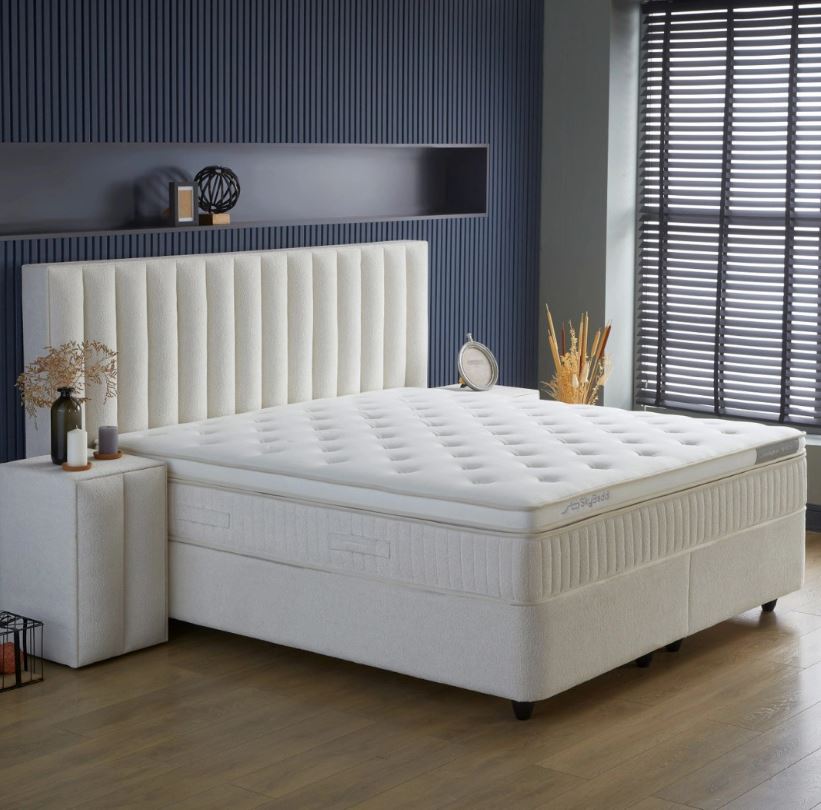 Pure boxspring franciaágy szett (ágyneműtartóval, matraccal) fehér, 180x200cm