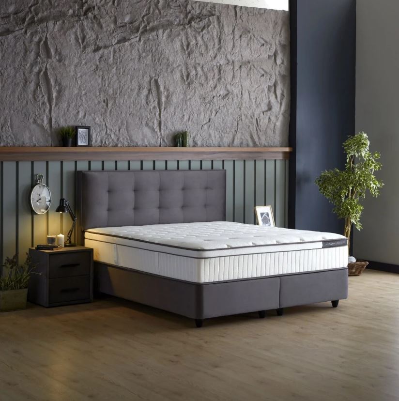 Milano boxspring franciaágy szett (ágyneműtartóval, matraccal) szürke, 160x200cm