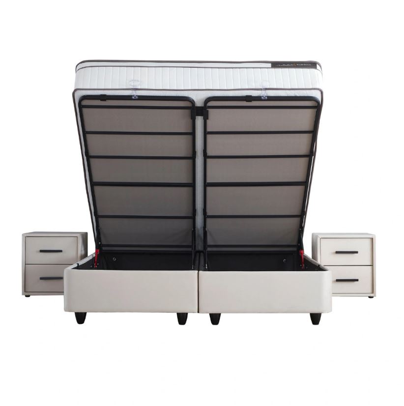 Milano boxspring franciaágy szett (ágyneműtartóval, matraccal) beige bársony, 160x200cm