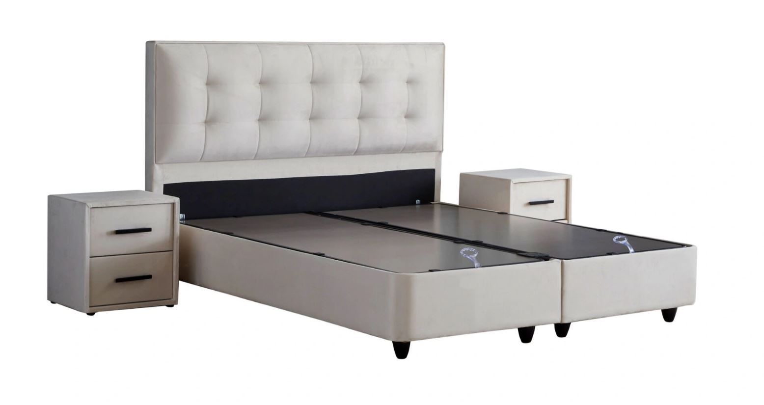 Milano boxspring franciaágy szett (ágyneműtartóval, matraccal) beige bársony, 160x200cm