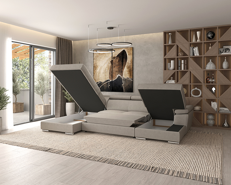 Oleander U ülőgarnitúra, jobbos lábtartós, CITY szürke, 206x340x170 cm