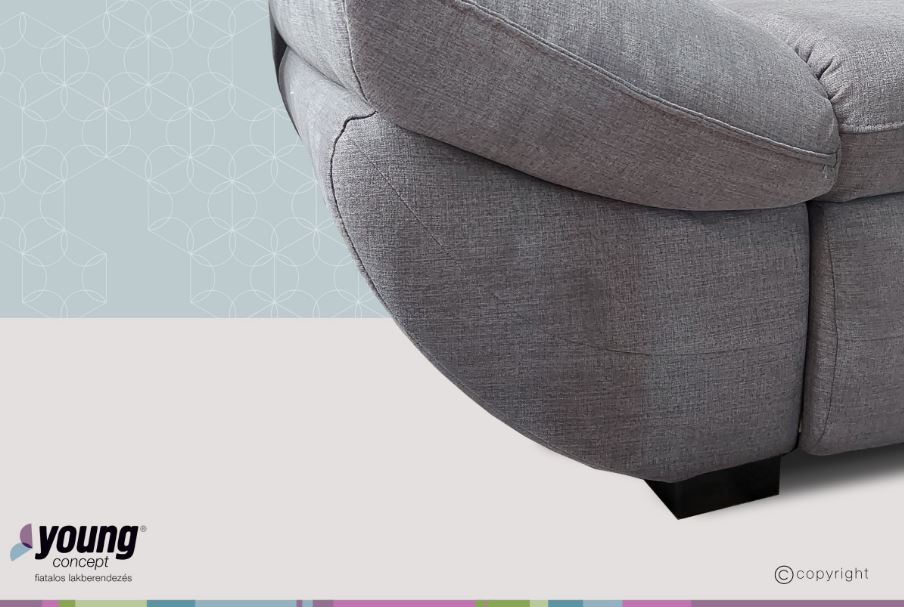 Carolyne jobbos sarokgarnitúra fejtámlával, szürke, 262x206 cm (mintadarab)