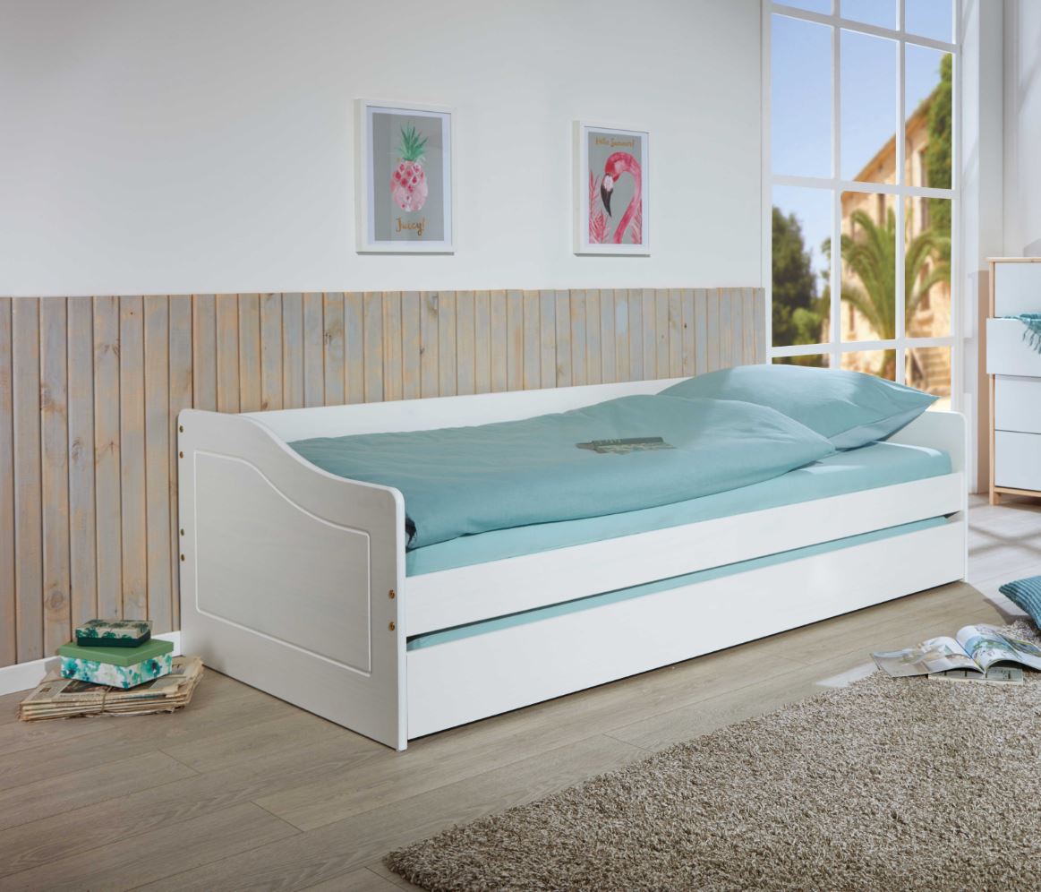 Lorry star - kétfunkciós ágy, ágybordával, fehér lakkozott, 97x209x66 cm (CosyHome)