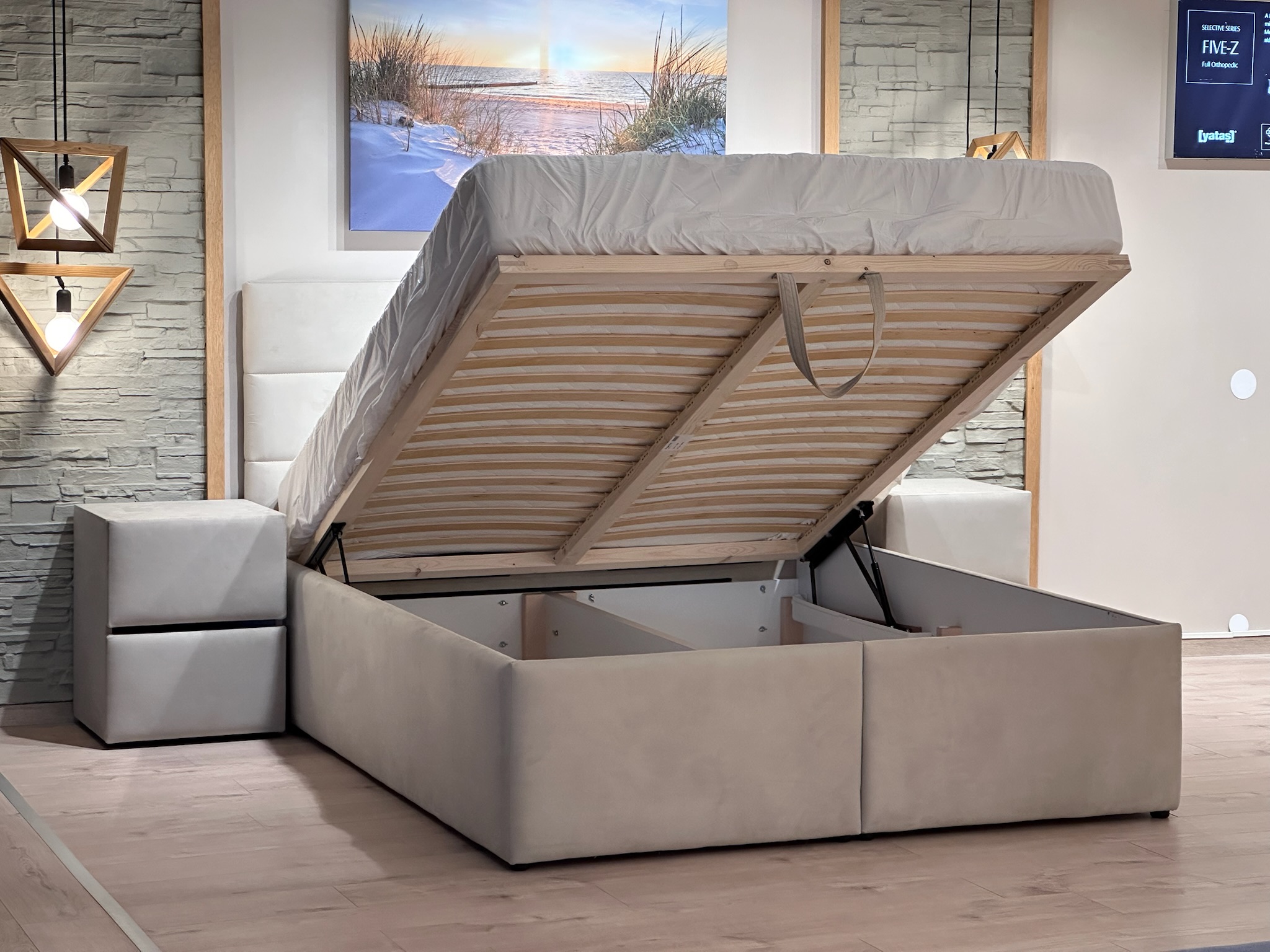 MySleep-ARONA ágyneműtartós ágykeret, bézs,180x200 cm