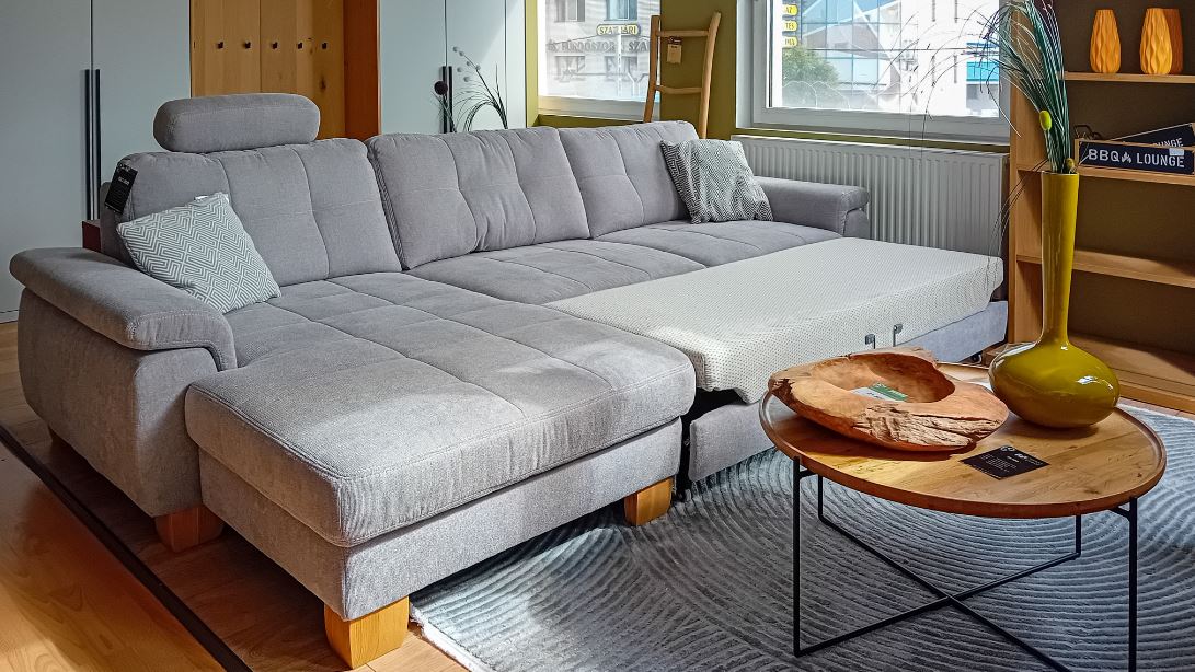 Los Angeles ülőgarnitúra, 316x177 cm, állítható ülésmélység, vendégágy funkció, tárolós lábtartó elem, Svea alu(12) szövettel, Láb: vadtölgy, ​