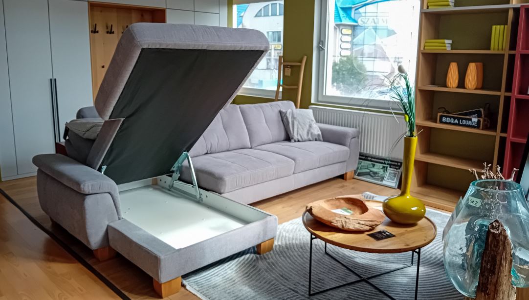 Los Angeles ülőgarnitúra, 316x177 cm, állítható ülésmélység, vendégágy funkció, tárolós lábtartó elem, Svea alu(12) szövettel, Láb: vadtölgy, ​