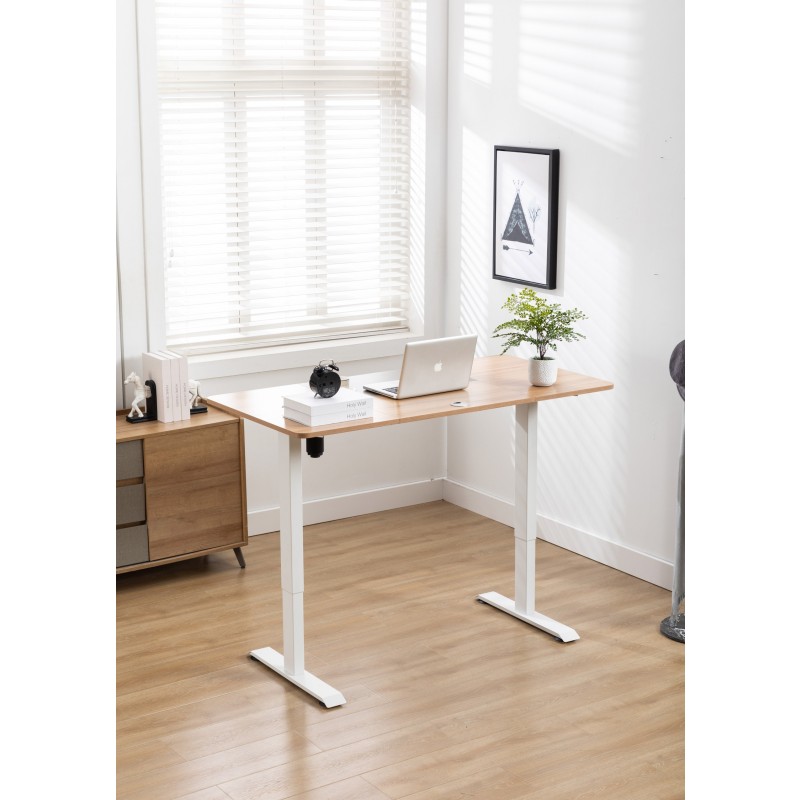 Phat íróasztal, motoros magasságállítással, fehér váz, 120x60 cm asztallap (tölgy) "k"