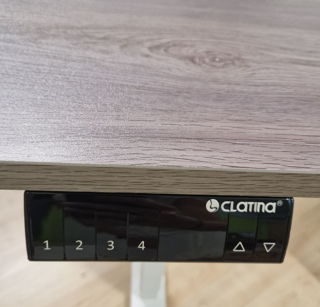 Phat íróasztal, motoros magasságállítással, fehér váz, 120x60 cm asztallap (tölgy) "k"