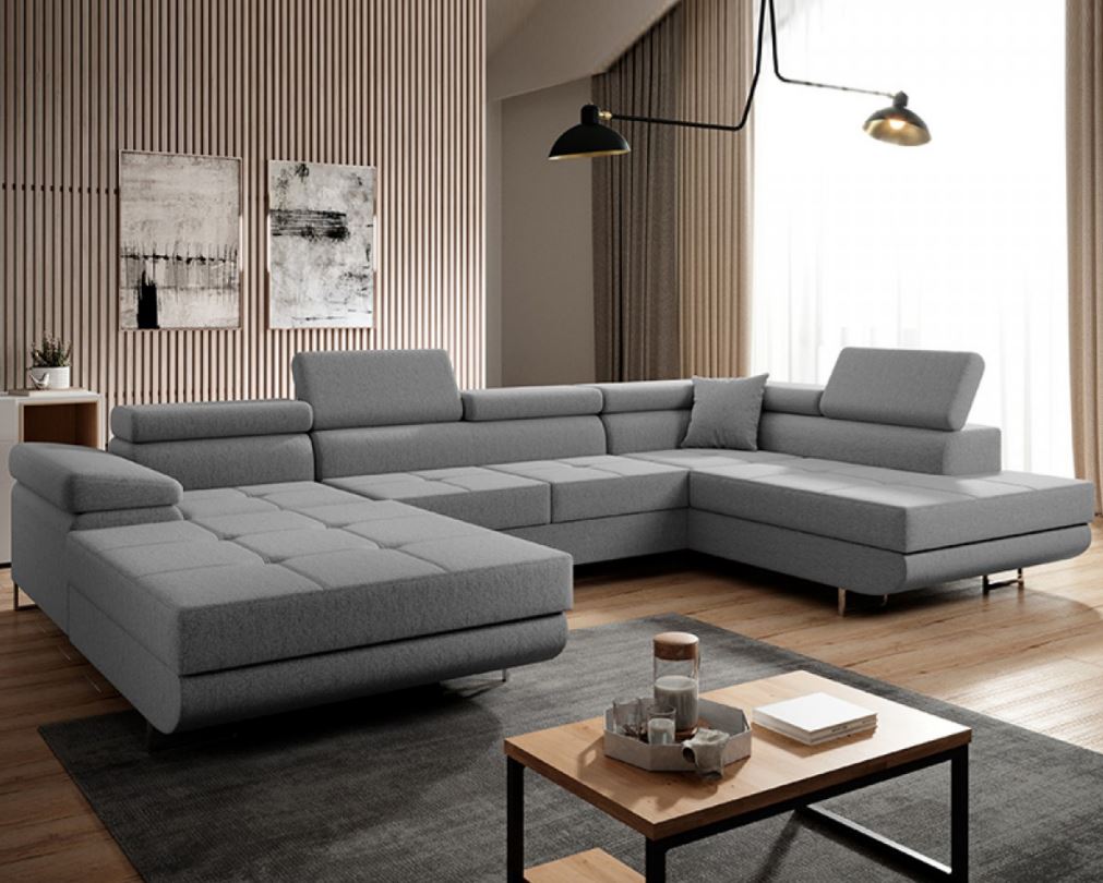 Clematis U ülőgarnitúra, balos lábtartó, szürke, 202x345x202 cm+1 db díszpárna