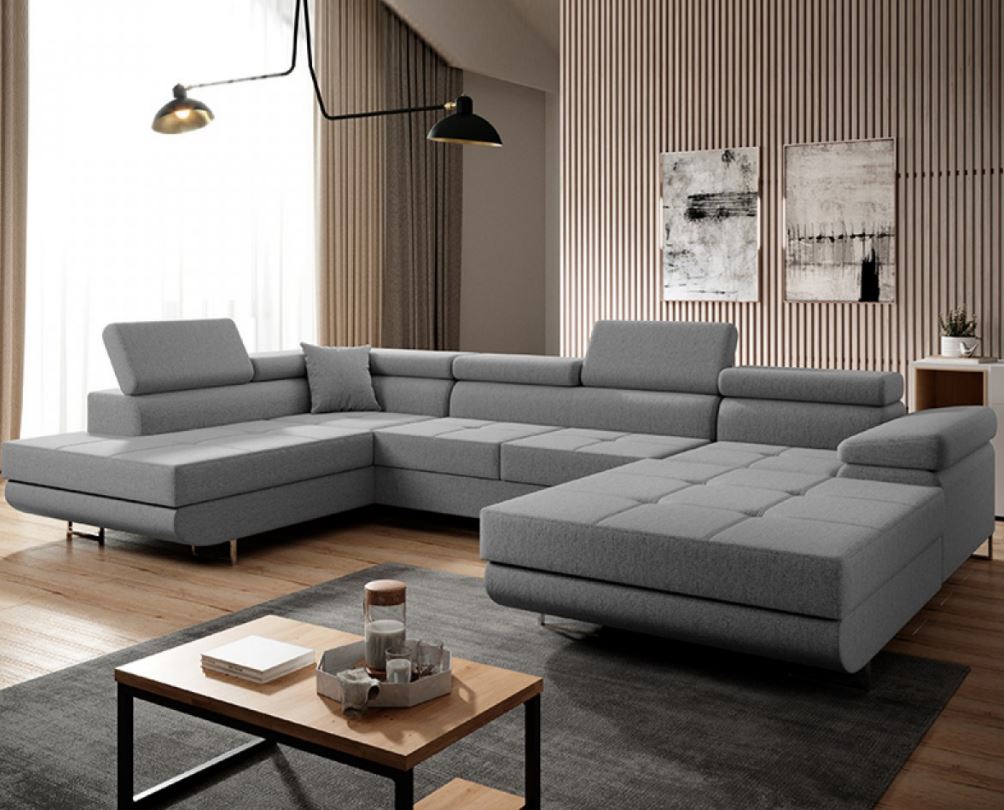 Clematis U ülőgarnitúra, jobbos lábtartó, szürke, 202x345x202 cm +1db díszpárna