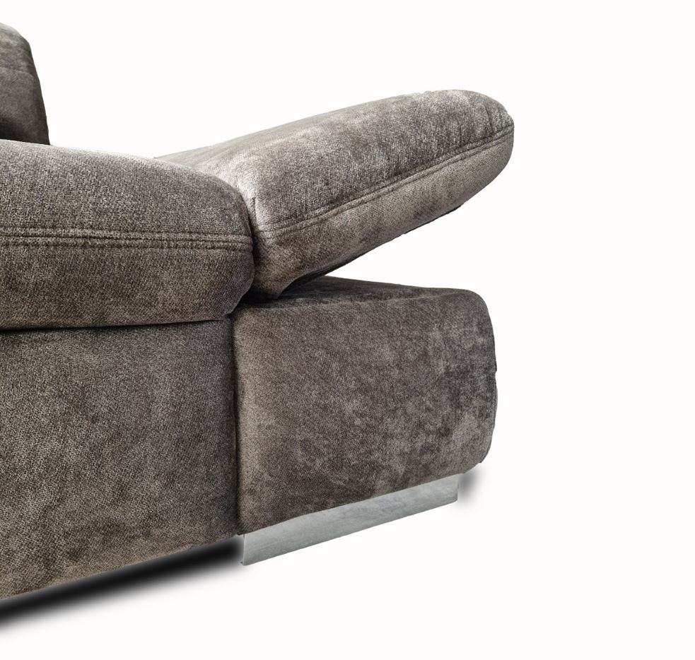 Vista lábtartós sarokgarnitúra, ülés és fejtámla funkciókkal, derékpárnával, balos, Julia schlam 30"C", króm, 305x199 cm