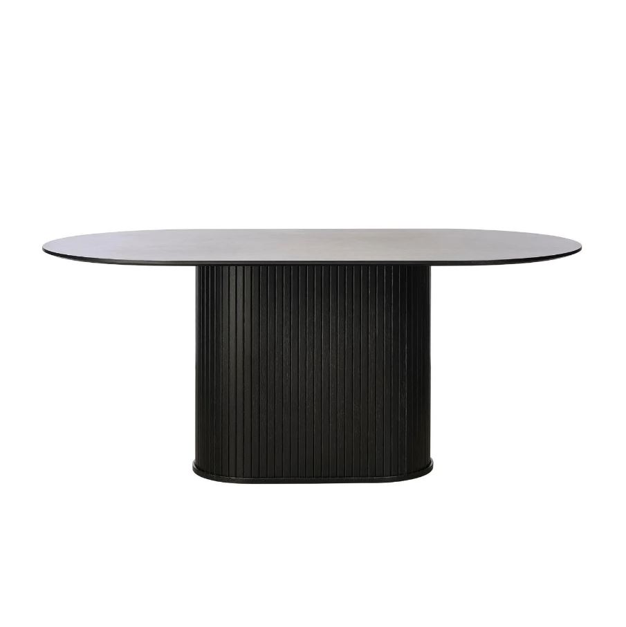 Lamel asztal, ovál, fekete tölgy furnér, 180x75x95 cm