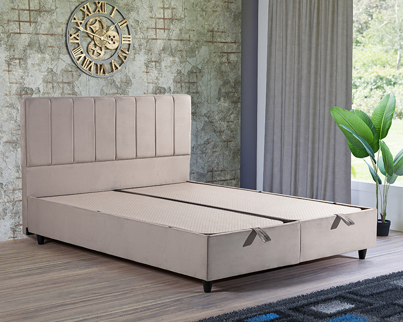 Ariel boxspring ágyszett (ágyneműtartós ágy matraccal), beige bársony, 140*200 cm
