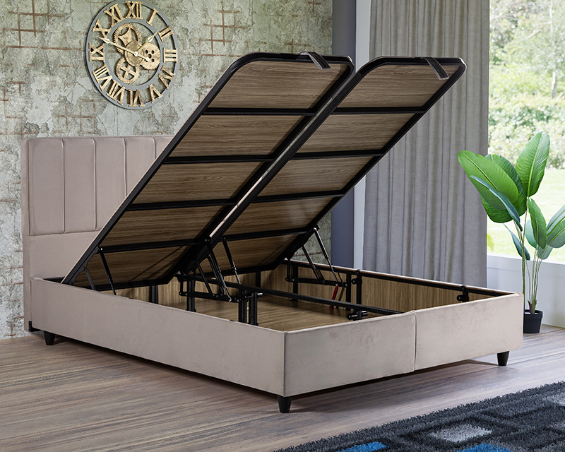 Ariel boxspring ágyszett (ágyneműtartós ágy matraccal), beige bársony, 140*200 cm