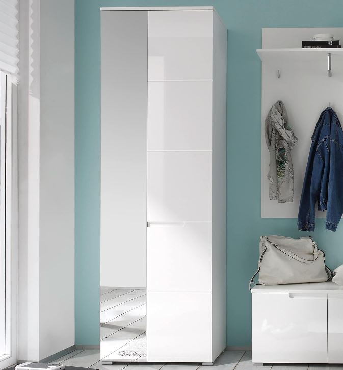 Lidia előszoba szekrény keskeny mélységű, fényes fehér, 60x198x40 cm  "k"