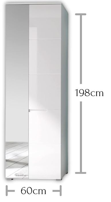 Lidia előszoba szekrény keskeny mélységű, fényes fehér, 60x198x40 cm  "k"