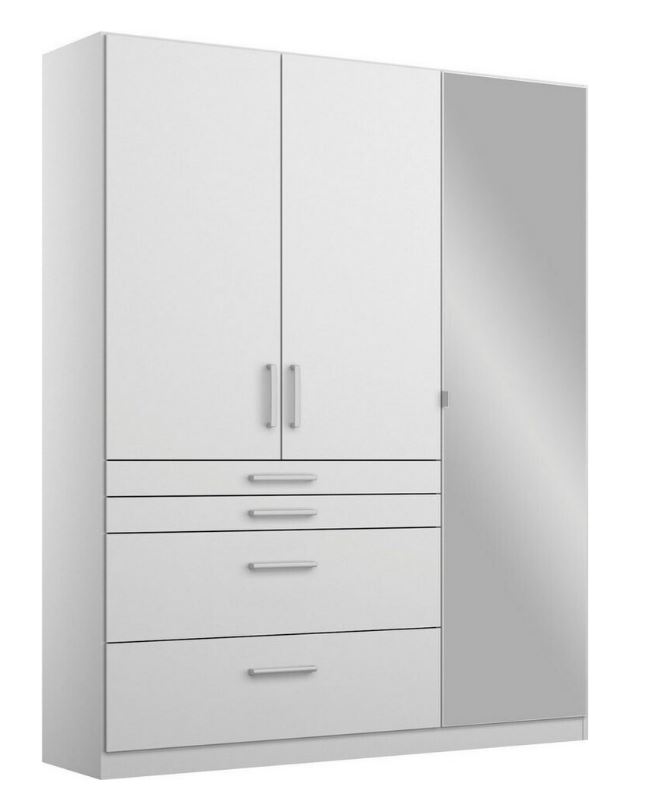 Henriette nyílóajtós szekrény, magasfényű fehér/tükör, 136x197x54cm