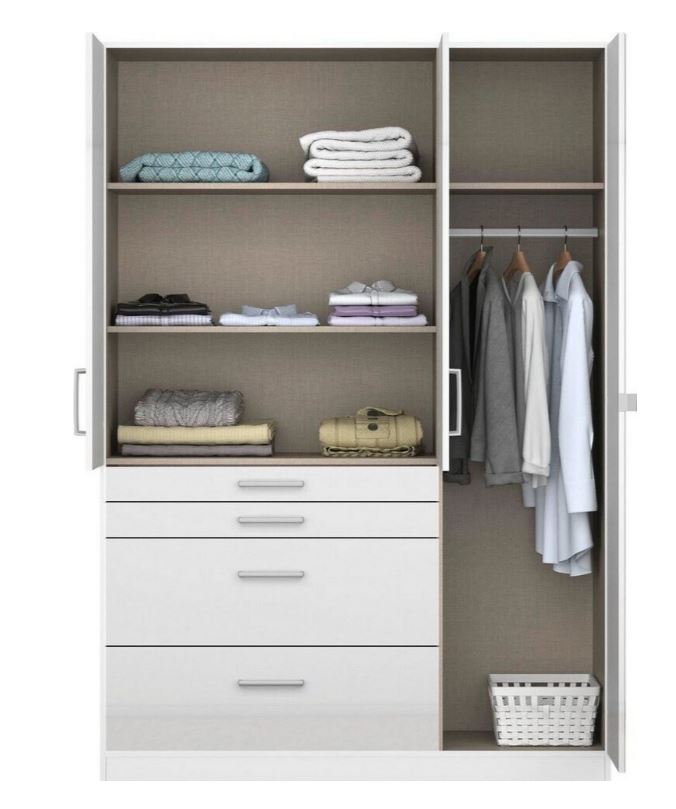 Henriette nyílóajtós szekrény, magasfényű fehér/tükör, 136x197x54cm