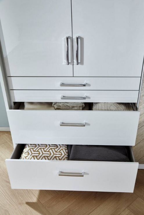 Henriette nyílóajtós szekrény, magasfényű fehér/tükör, 136x197x54cm