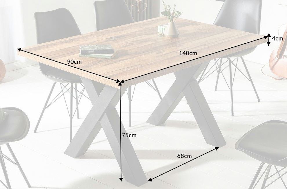 System-X140F étkezőasztal, Viking-tölgy tetőlap / acélfekete színű láb, 140x90 cm