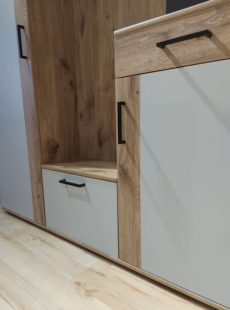 Viking előszobafal, 5 elemes előszoba szekrény kombináció, tölgy-szürke"k"