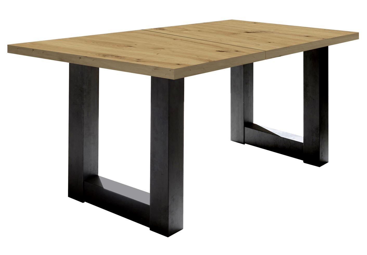 System-U160B asztal, csomóstölgy asztallap, feketeacél színű lábbal,160-210x90 cm