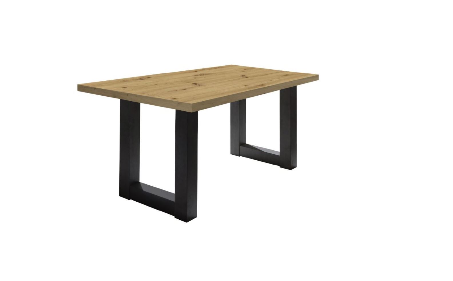 System-U140F asztal, csomóstölgy asztallap, feketeacél színű lábbal, 140x74x90 cm