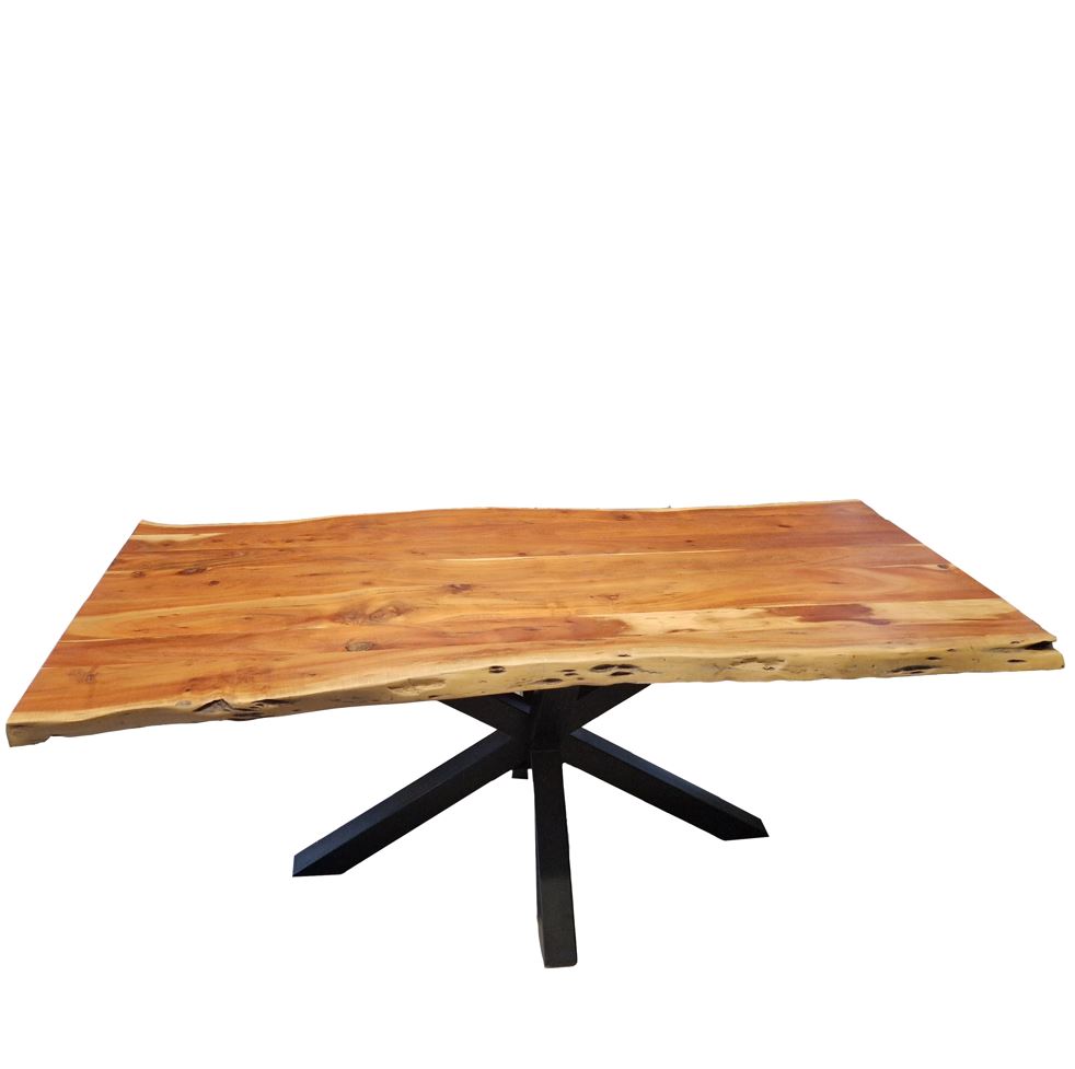 Mumbai étkezőasztal, valódi akácfa / fekete fém csillagláb, 200x100x76 (MINTADARAB)