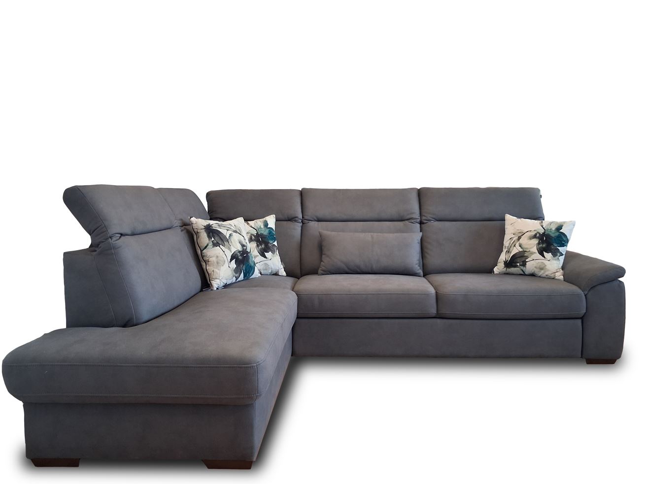 Ravenna sarokgarnitúra, állítható fejtámlákkal, vendégággyal, felnyíló tárolós elemmel, Szürke, 286x200 cm