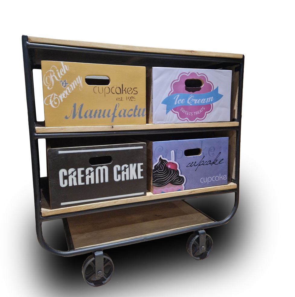 Belize zsúrkocsi tömör mangófa, görgős, 89x50x91cm"k"