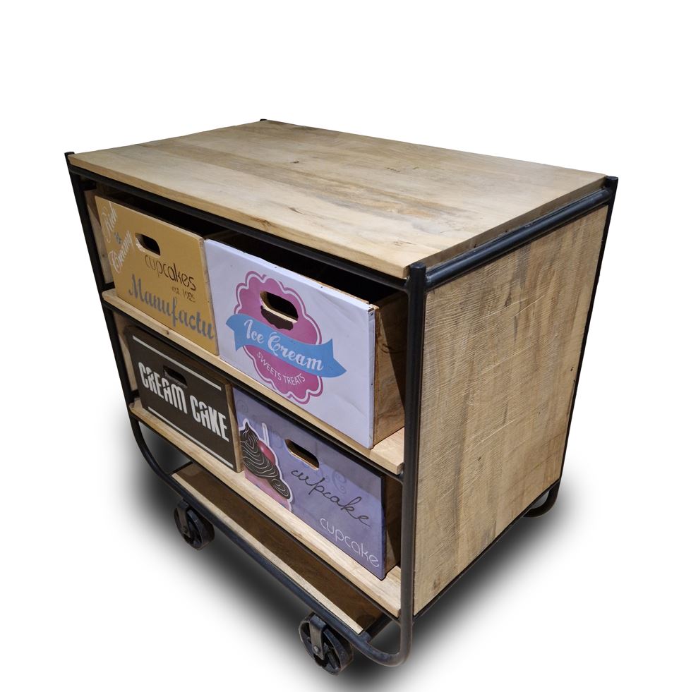 Belize zsúrkocsi tömör mangófa, görgős, 89x50x91cm"k"