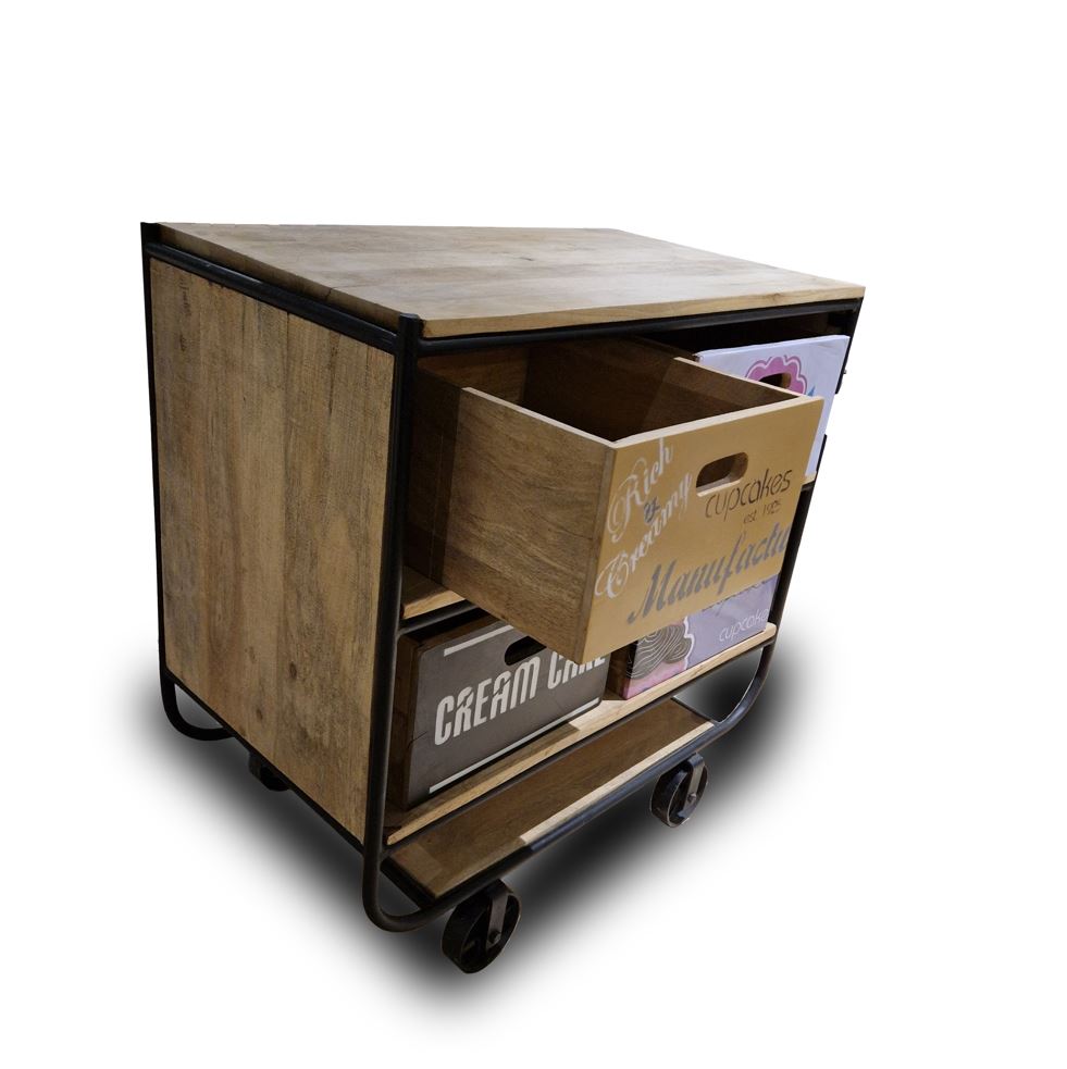 Belize zsúrkocsi tömör mangófa, görgős, 89x50x91cm"k"