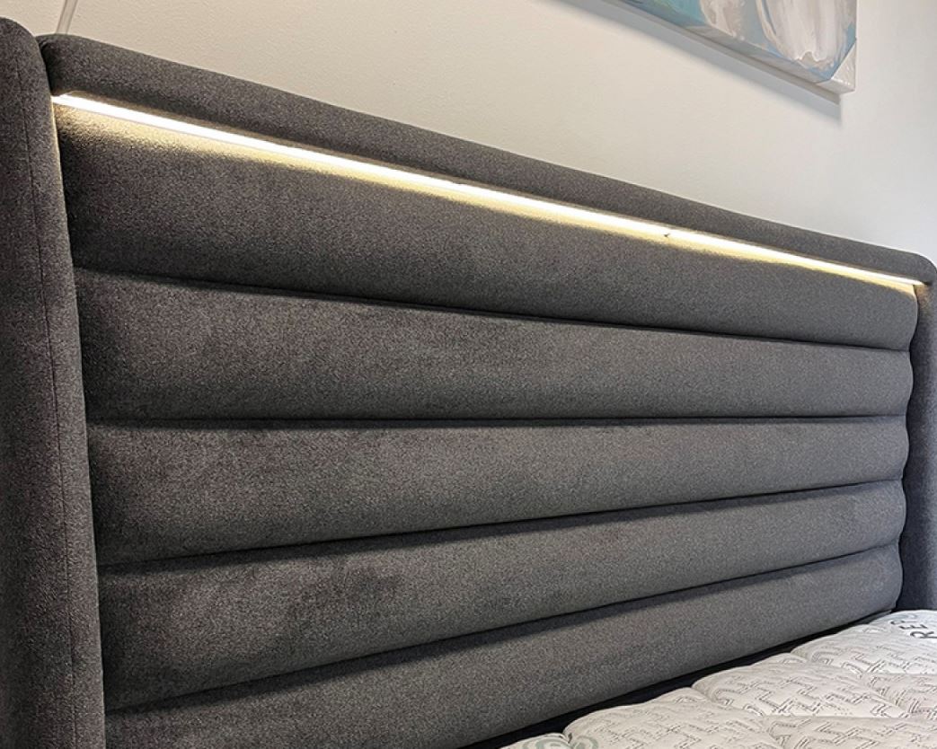 Havanna Boxspring ágyszett világítással (ágyneműtartós ágy matraccal), antracit, 180x200 cm