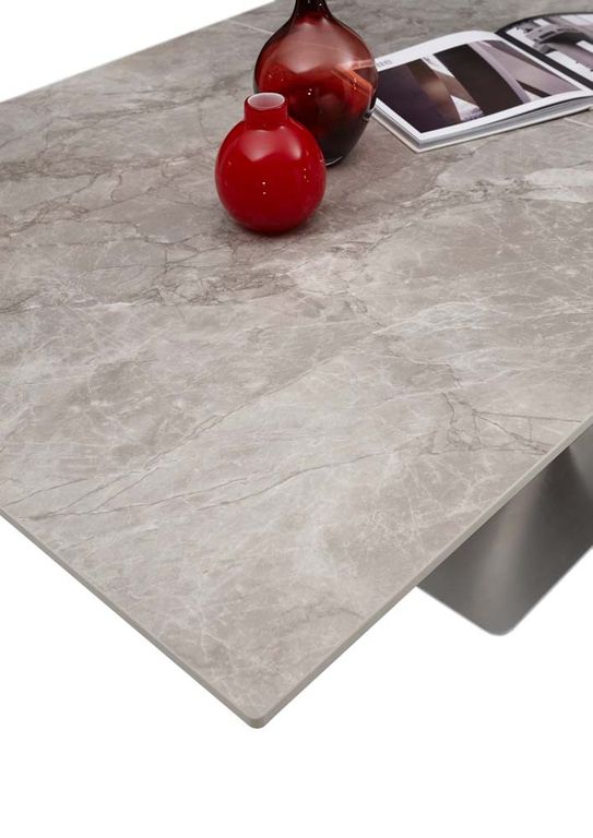 Carrara-Boris étkezőasztal, kerámia lap-szálcsiszolt acél láb, 160-220x76x88 cm "k"