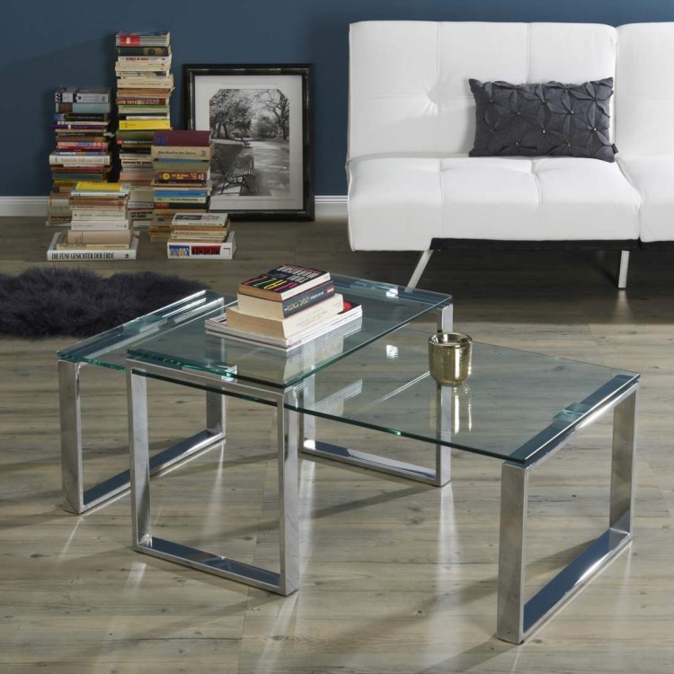 Catrine dohányzóasztal, króm-üveg, 2-es szett